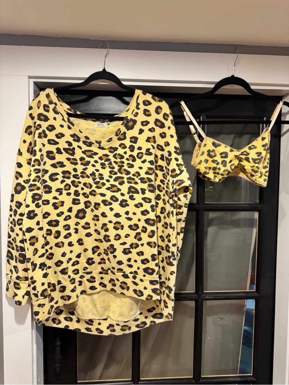 Spell Yellow Leopard-Print Kate Sloppy in S/M Sweatshirt & Bralette Set- SO RARE